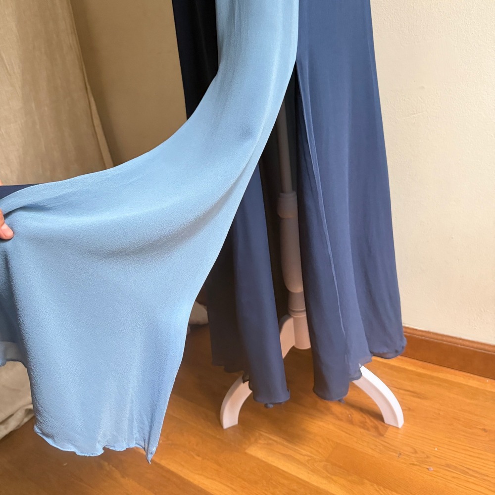 Reiss Colorblock Chiffon Maxi Dress Crisscross Back Blue Size 6 Excellent - Picture 4 of 9